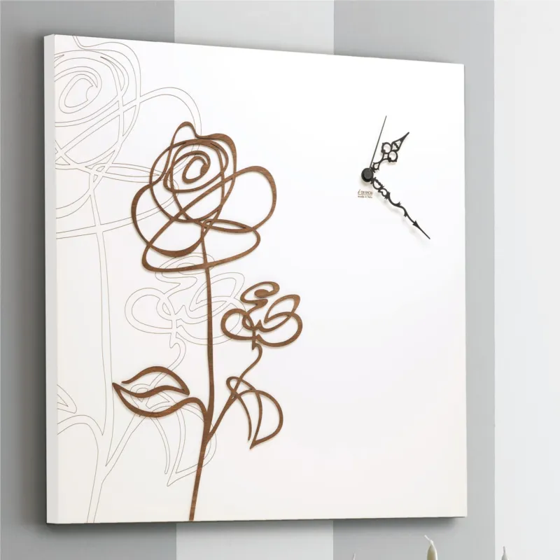 Compra Oggi Stesso Orologio da parete il legno 55x55x5 cm con numeri intarsi ROSA DEI VENTI in legno Tagliato al laser in legno bianco wengè I Dettagli