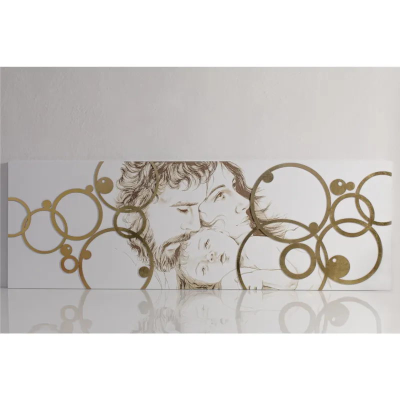 Consegna Rapida Pannello da parete in legno con marcatura al laser SAGRADA FAMILIA 150x50xh8 cm colore Bianco, decoro foglia oro I Dettagli