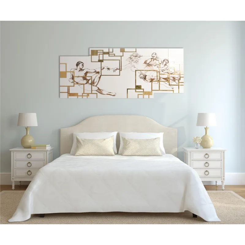 Pannello da parete Capoletto in legno con marcatura al laser LA CREAZIONE 160x65xh8 cm colore Sabbia, decoro foglia oro I Dettagli Novità