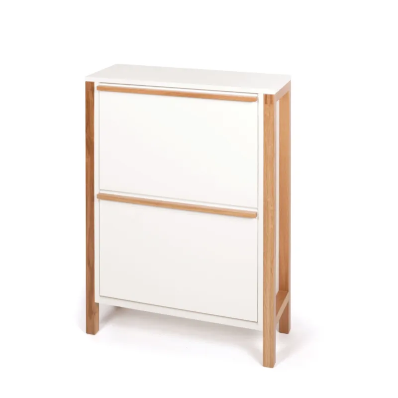 Spedizione Espresso Scarpiera Northgate 2 ante compatta in legno ingegnerizzato e solido, plastica, dimensioni 65 x 27 x h93 cm, peso 23 Kg, finitura bianco, rovere Woodman