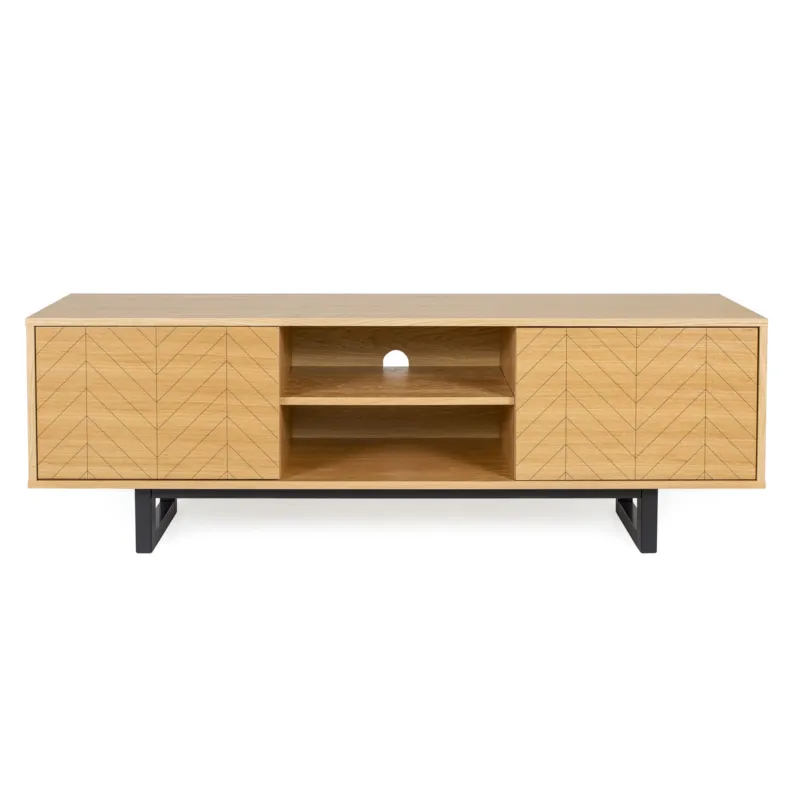 Mobile tv Camden Stampa a spina di pesce in legno ingegnerizzato e massiccio, dimensioni 150 x 40 x h50 cm, peso 30 Kg, finitura rovere, nero Woodman Popolare