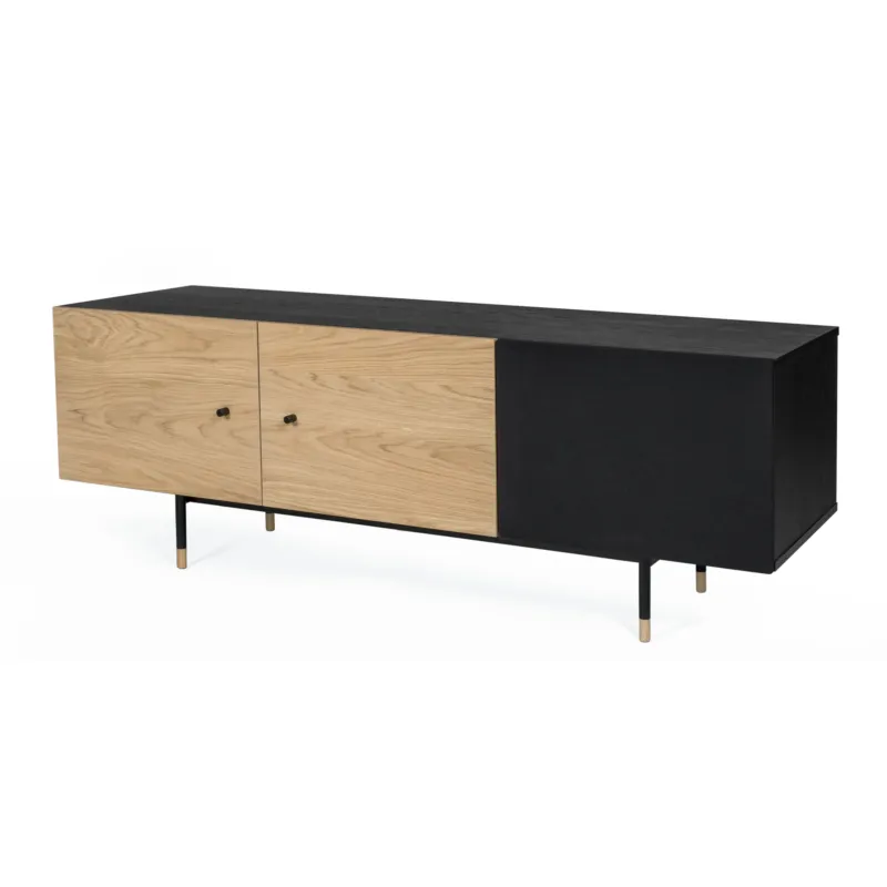 mobile TV Jugend in legno ingegnerizzato e solido, acciaio, tessuto, dimensioni 150 x 45 x h52 cm, peso 45 Kg, finitura rovere salato, nero Woodman Solo Oggi