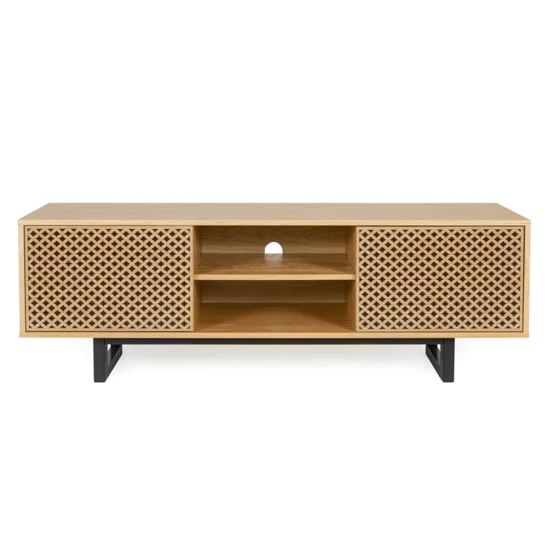 mobile TV Mora stampa diamante in legno ingegnerizzato e massiccio, dimensioni 150 x 40 x h50 cm, peso 30 Kg, finitura Rovere , Nero Woodman Acquista Ora