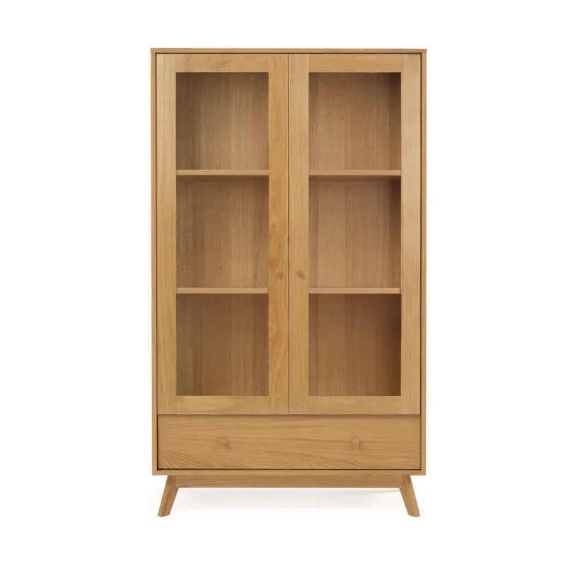 Nuova Collezione Vetrina Kensal in legno ingegnerizzato e solido, vetro, dimensioni 100 x 45 x h170 cm, peso 71 Kg, finitura quercia Woodman