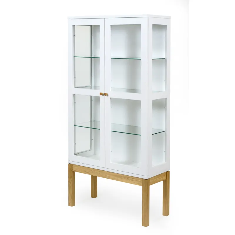 Nuova Collezione Vetrina AbbeyWood in legno ingegnerizzato e solido, vetro, dimensioni 88 x 35 x h174 cm, peso 60 Kg, finitura bianco, rovere Woodman