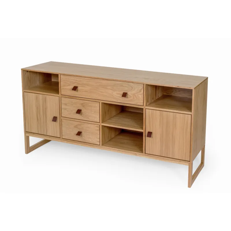 Scelto Dai Clienti Credenza slussen in legno ingegnerizzato e massello, pelle, dimensioni 158 x 45 x h80 cm, peso 65 Kg, finitura legno di quercia Woodman