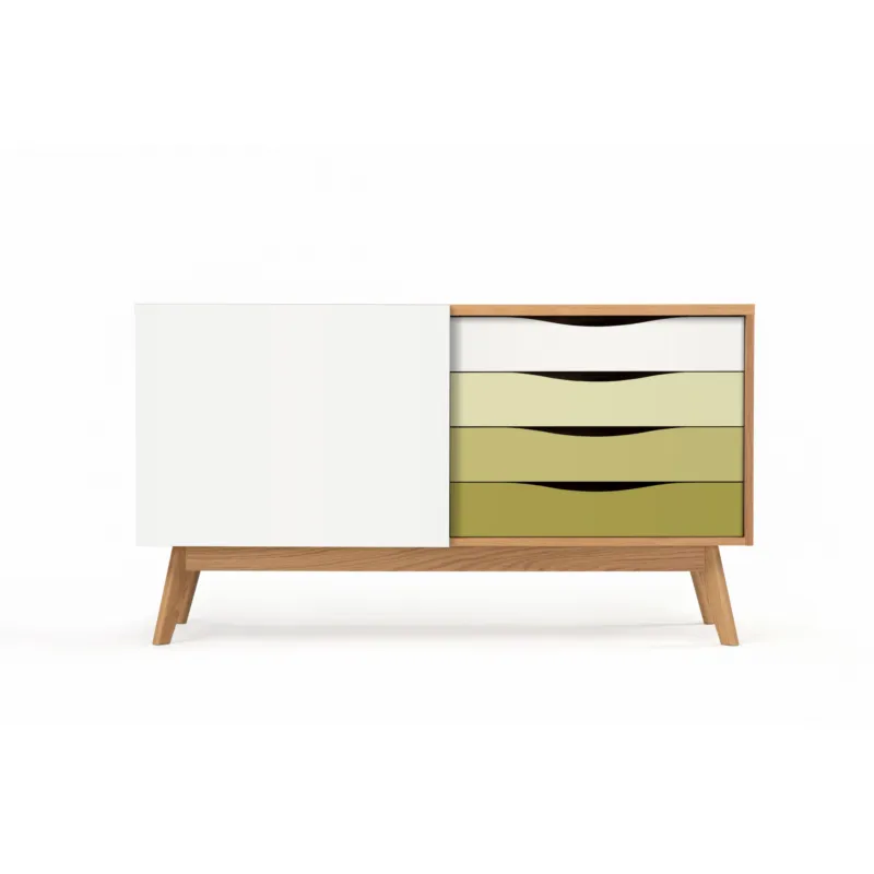 Compra Online Credenza Avon Olive in legno ingegnerizzato e massiccio, dimensioni 128 x 42 x h71 cm, peso 38 Kg, finitura Oliva - bianco, verde Woodman