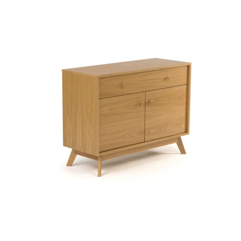 Credenza compatta Kensai in legno ingegnerizzato e massiccio, dimensioni 100 x 40 x h75 cm, peso 32 Kg, finitura quercia Woodman Compra Online