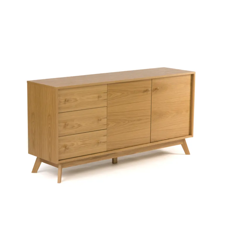 Credenza media kensai in legno ingegnerizzato e massiccio, dimensioni 145 x 40 x h75 cm, peso 46 Kg, finitura quercia Woodman Soddisfatti O Rimborsati