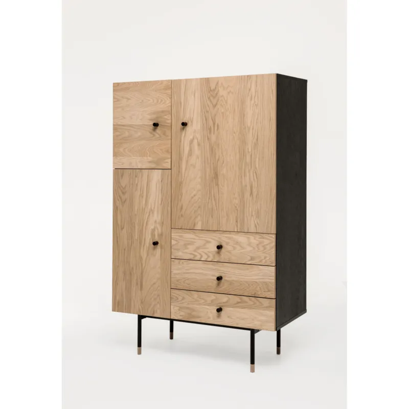 Prezzo Di Fabbrica Jugend Highboard Oak in legno ingegnerizzato e massiccio, acciaio, dimensioni 90 x 42 x h142 cm, peso 72 Kg, finitura rovere, nero Woodman