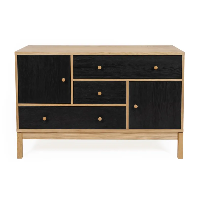 Spedizione Espresso Credenza AbbeyWood Rovere carbone in legno ingegnerizzato e massiccio, dimensioni 120 x 45 x h79 cm, peso 48 Kg, finitura Rovere , Carbone Woodman