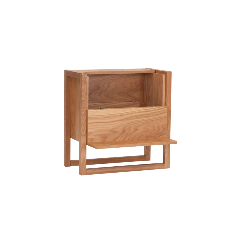 Nuovo Mini Bar in legno ingegnerizzato e massiccio, dimensioni 59 x 30 x h60 cm, peso 15 Kg, finitura legno di quercia Woodman Novità