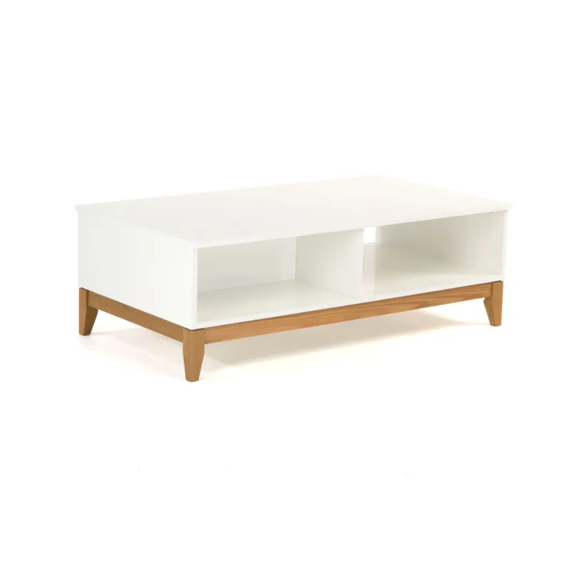 Tavolino Blanco in legno ingegnerizzato e massiccio, dimensioni 120 x 65 x h40 cm, peso 28 Kg, finitura bianco, rovere Woodman Nuovo Arrivo