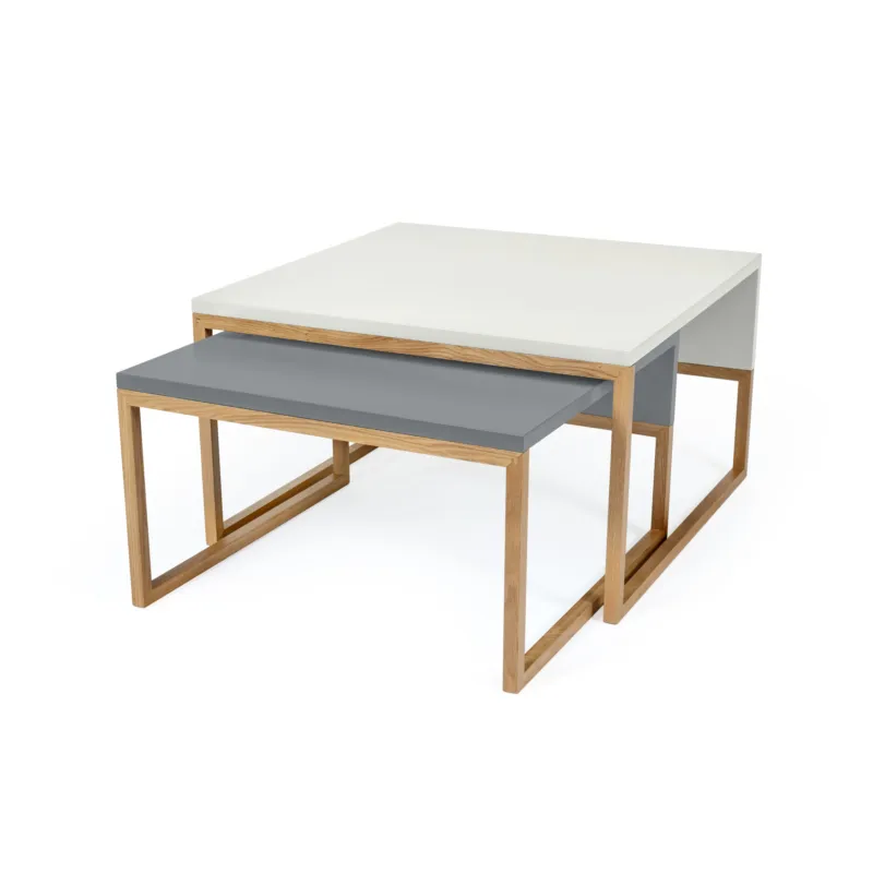 Non Perdere Tavolino Cubis 60 in legno ingegnerizzato e massiccio, dimensioni 60 x 50 x h34 cm, peso 10 Kg, finitura Grigio, rovere Woodman
