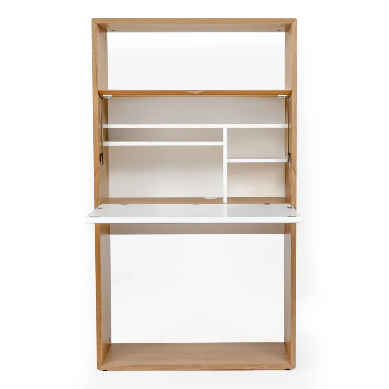 Saldi Scrivania Loma Rovere Bianco in legno ingegnerizzato e massiccio, dimensioni 90 x 38 x h157 cm, peso 53 Kg, finitura bianco, rovere Woodman