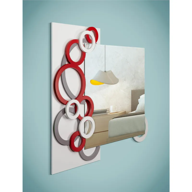 Specchiera da parete in Legno tagliata al laser BOLLE 73x65xh 6 cm -posizionabile Verticale cornice colori Bianco, Grigio Pietra,Rosso I Dettagli Spedizione Espresso