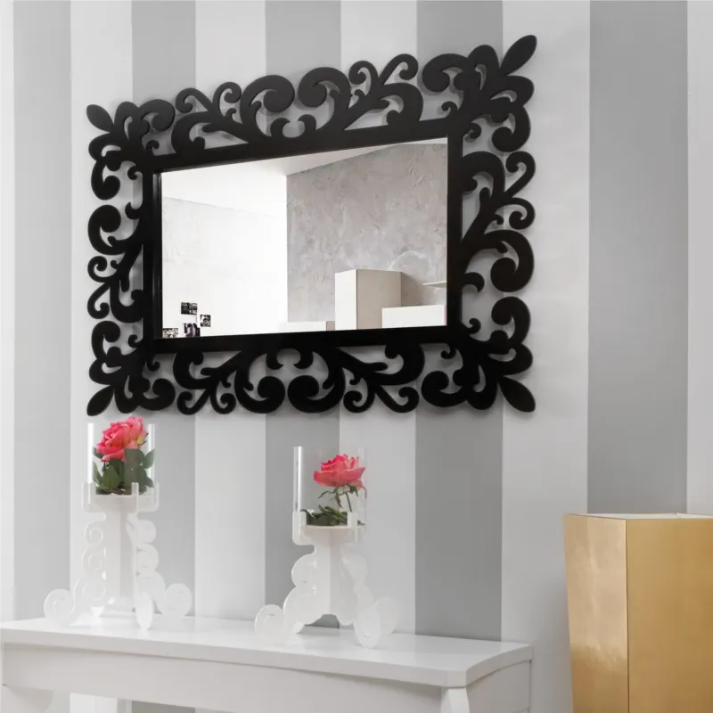 Specchiera da parete in legno laccato tagliata al laser LADY 120x80xh 8 cm -posizionabile orizzontale o Verticale cornice colori nero I Dettagli Offerta Limitata