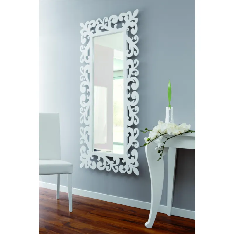 Specchiera da parete in legno laccato tagliata al laser LADY 77x170xh 8 cm cornice colori bianco opaco I Dettagli Professionale