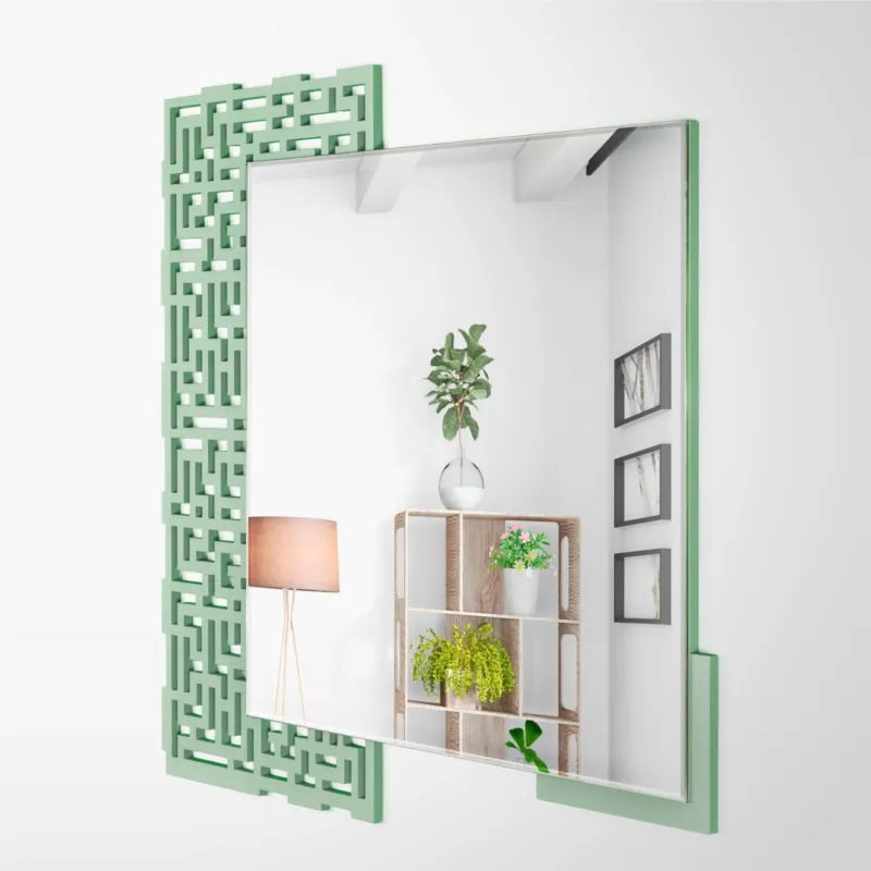 Specchiera da parete in legno rotonda tagliata al laser GREEK 65x65xh 6 cm cornice colori Verde acqua I Dettagli Reso Gratuito