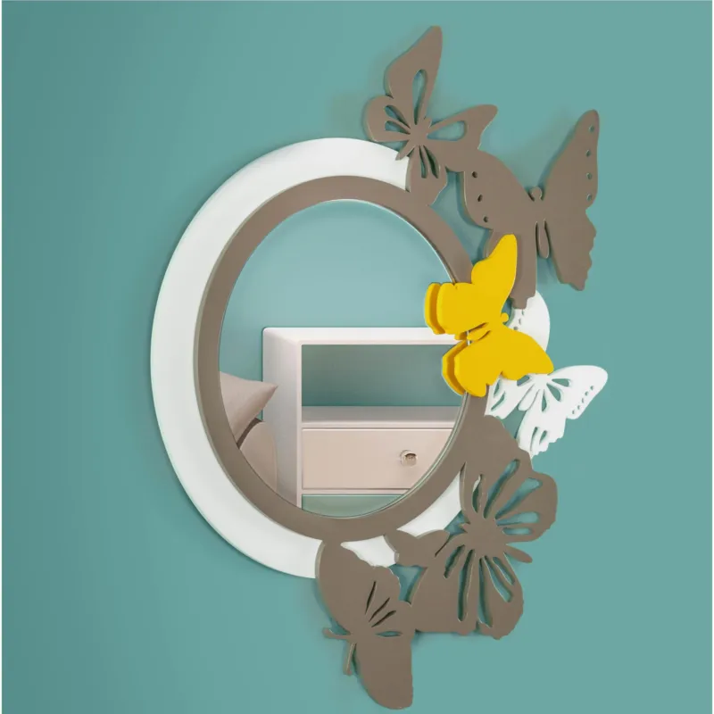 Affare Specchiera da parete in legno rotonda tagliata al laser VOLO DI FARFALLE 78x57xh 6 cm cornice colori Bianco/Tortora/Ocra I Dettagli