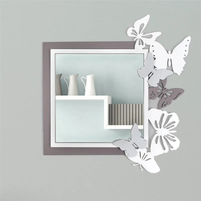 Spedizione Espresso Specchiera da parete in legno tagliata al laser PAPILLON 88x83xh 6 cm cornice colori Grigio pietra I Dettagli