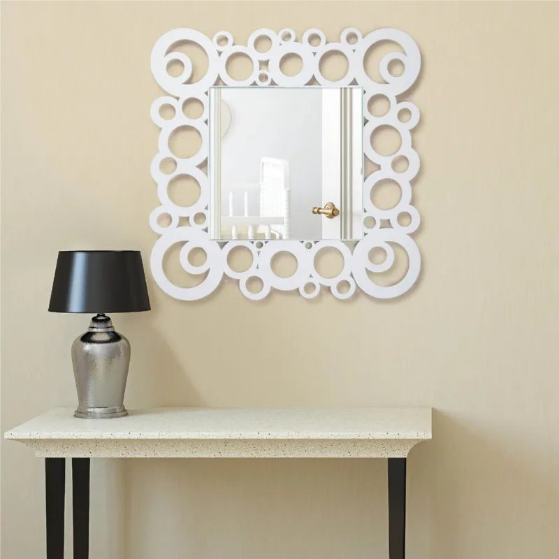 Promozione Specchiera da parete in legno tagliata al laser ILLUSION 99x86xh 6 cm cornice colore Bianco I Dettagli