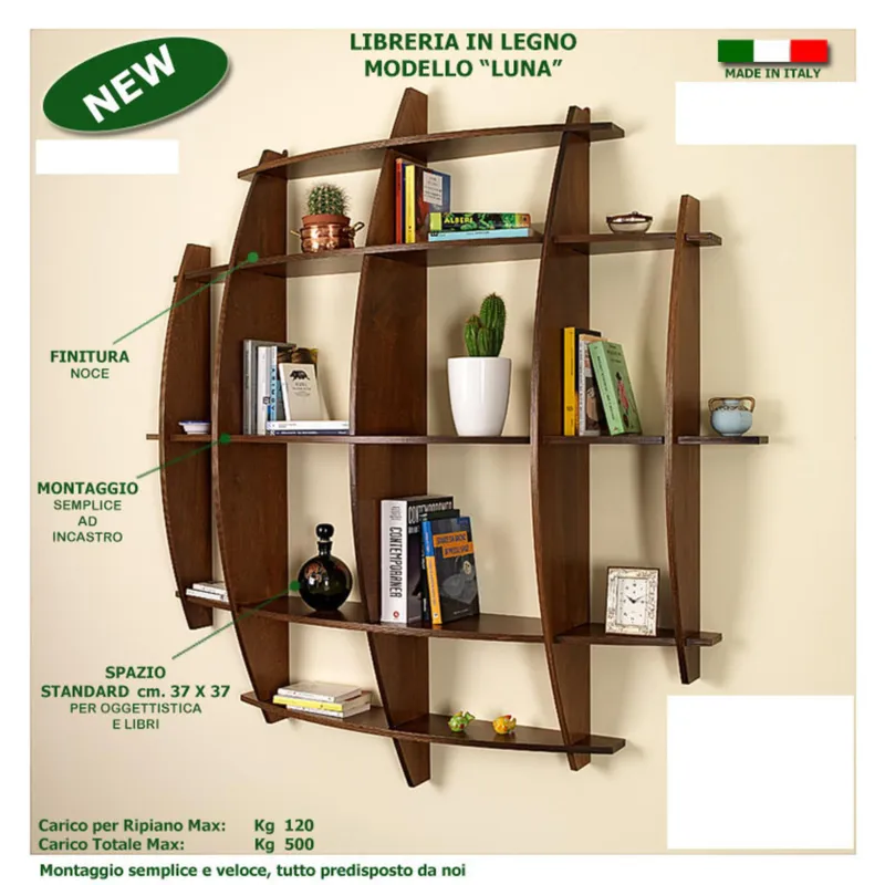 Libreria In legno Modello LUNA 150x30xh150 cm in legno colore noce Original Legno Must-Have
