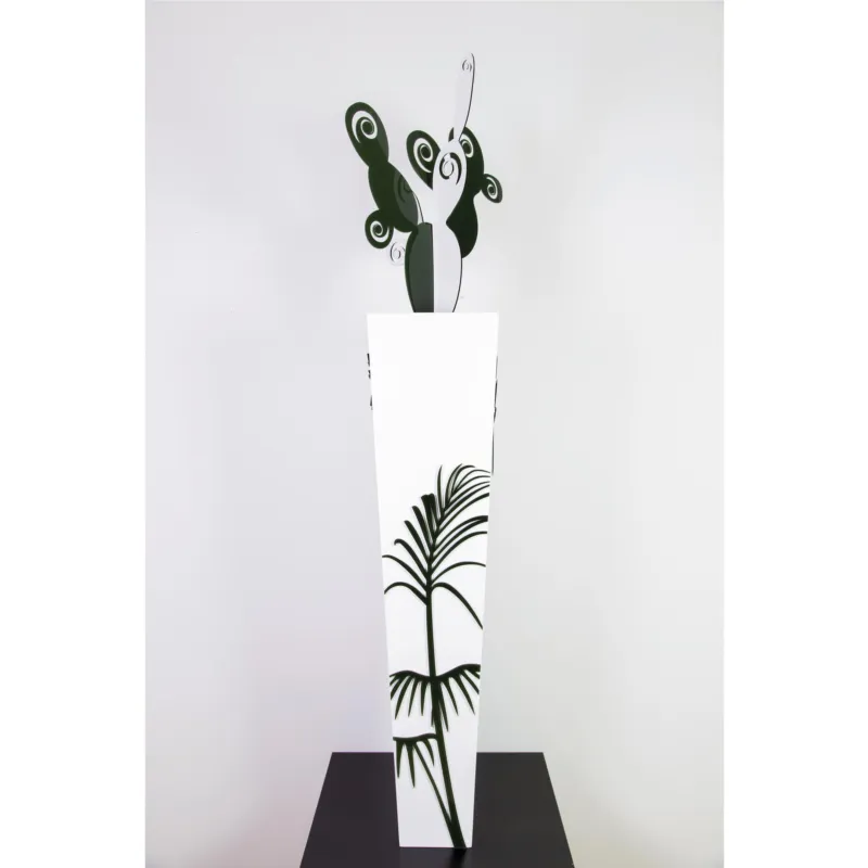 Vaso d‘arredo, portafiori in Legno KENZIA 25x25h90cm- con applicazioni in plexiglas tagliate al laser I Dettagli Promo Stagionale