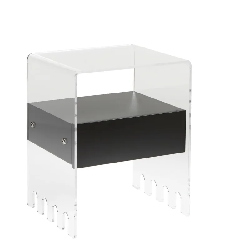 Comodino In metacrilato Trasparente con cassetto TRIONFO 40x33xh49 cm - Particolari in ottone cassetto Nero Emporium Ultima Occasione