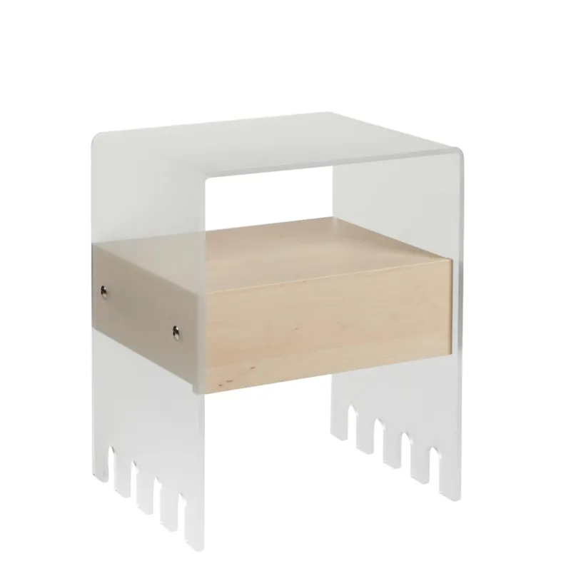 Comodino In metacrilato Satinato con cassettoTRIONFO 40x33xh49 cm - Particolari in ottone cassetto Acero mondial Emporium Più Venduto