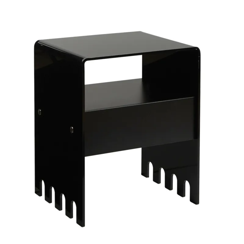 Quantità Limitata Comodino In metacrilato nero con cassetto TRIONFO 40x33xh49 cm - Particolari in ottone cassetto Nero Emporium