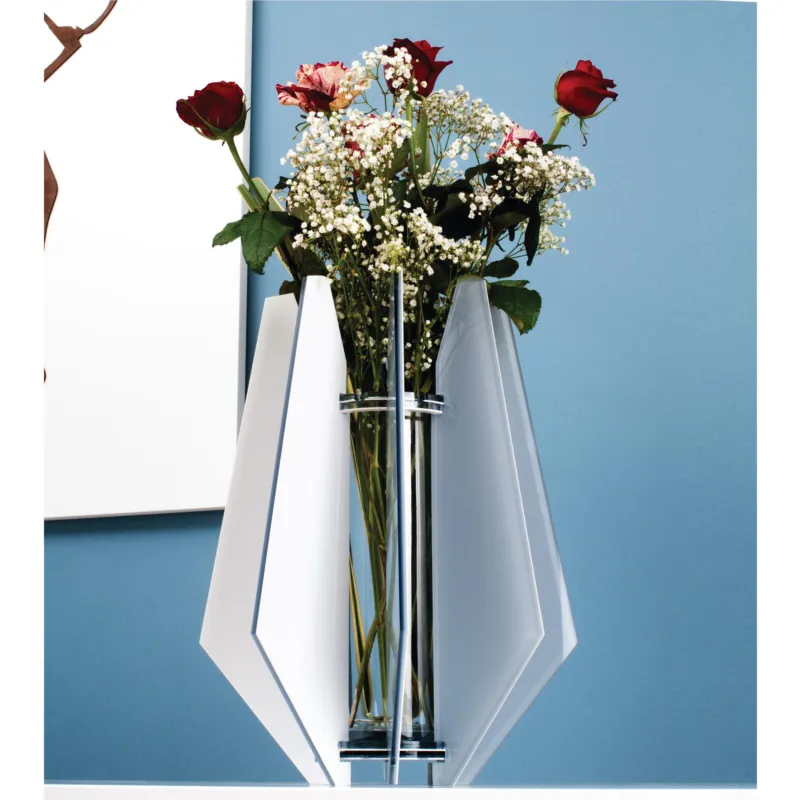 Vaso d‘arredo, portafiori in crystalplex DIAMANTE 32xh45cm- con vaso interno in vetro colore bianco I Dettagli Ordina Subito