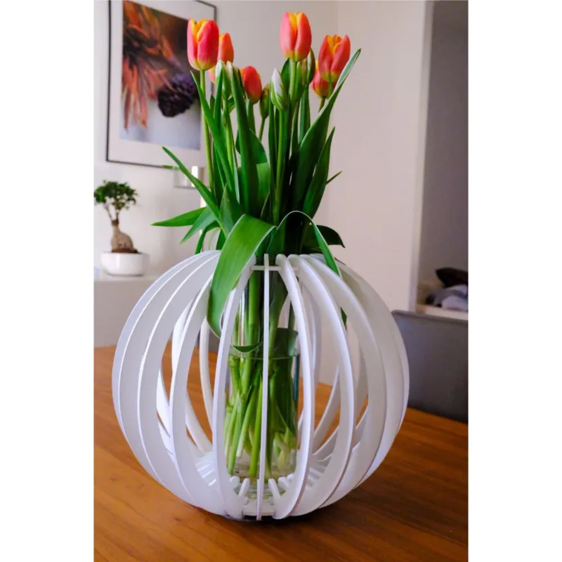 Vendita Finale Vaso d‘arredo, portafiori in Plexiglass SFERA 33x36 cm- tagliato al laser con vasetto in vetro interno bianco I Dettagli