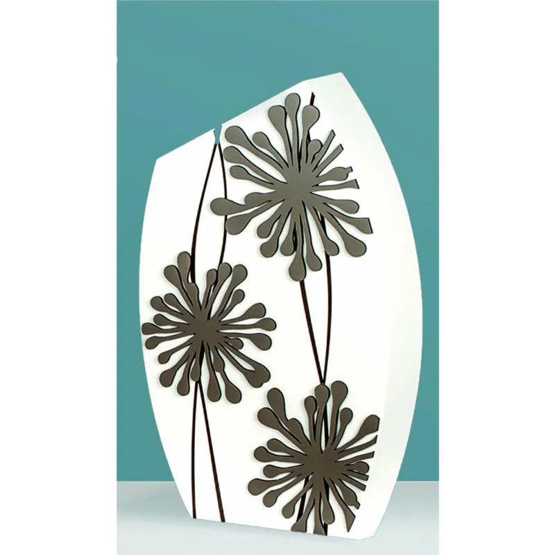 Professionale Vaso d‘arredo, portafiori in legno Tai Anemoni 27x46xh10 cm- con applicazioni in legno tagliate al laser bianco tortora I Dettagli