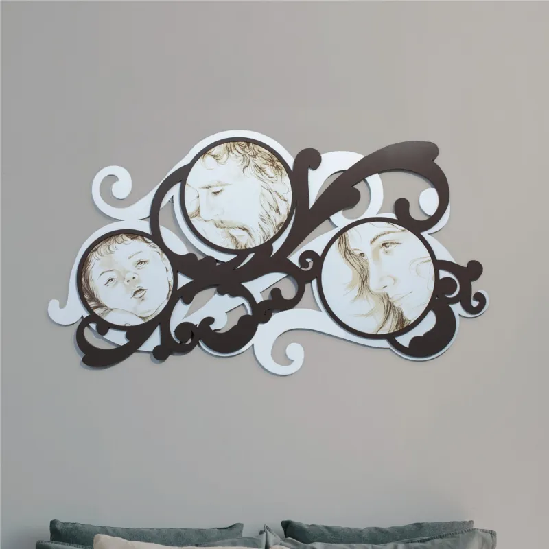 Prezzo Di Fabbrica Quadro sacro DISCENDENZA decoro in legno taglio laser 180x83x16 cm colore bianco legno color cacao I Dettagli