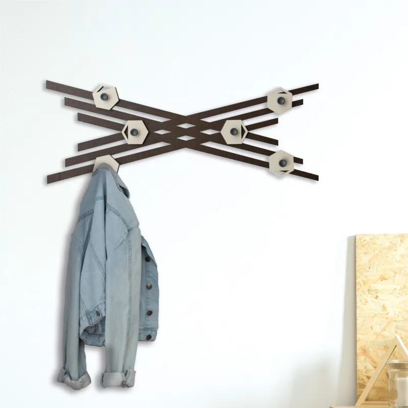 Appendiabiti da Parete in legno tagliato al laser MIRO‘ 100x38xh8 cm- Legno laccato pomi sabbia I Dettagli Promozione