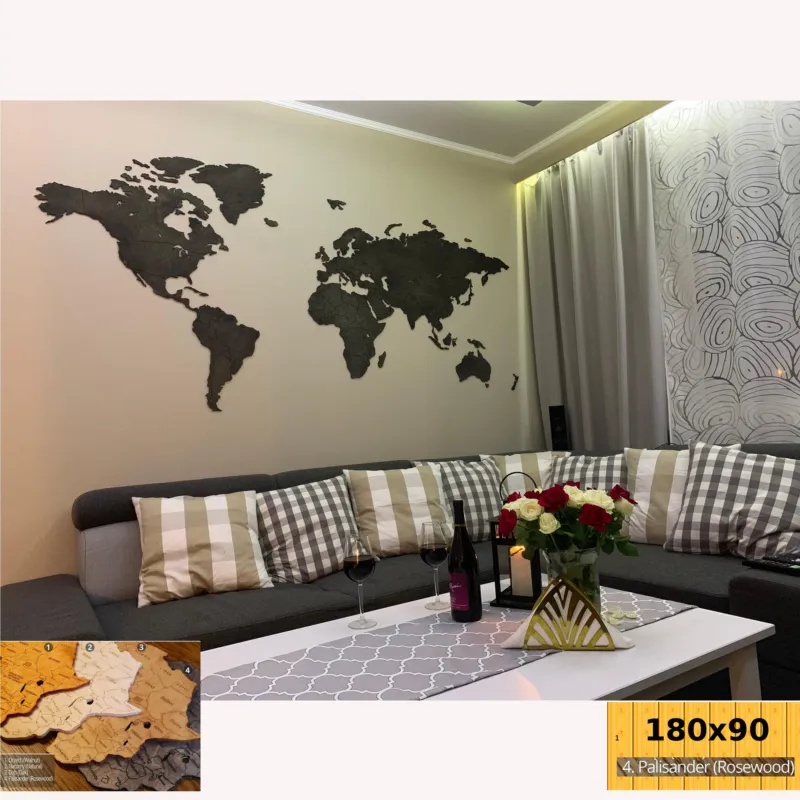 Pagamento Sicuro Mappa Da Parete in legno 180x90 senza bordi colore legno Palissando Sikorka