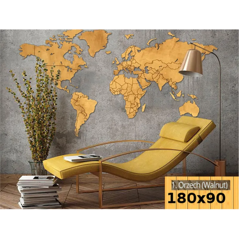 Mappa Da Parete in legno 180x90 senza bordi colore legno Noce Sikorka Pagamento Sicuro