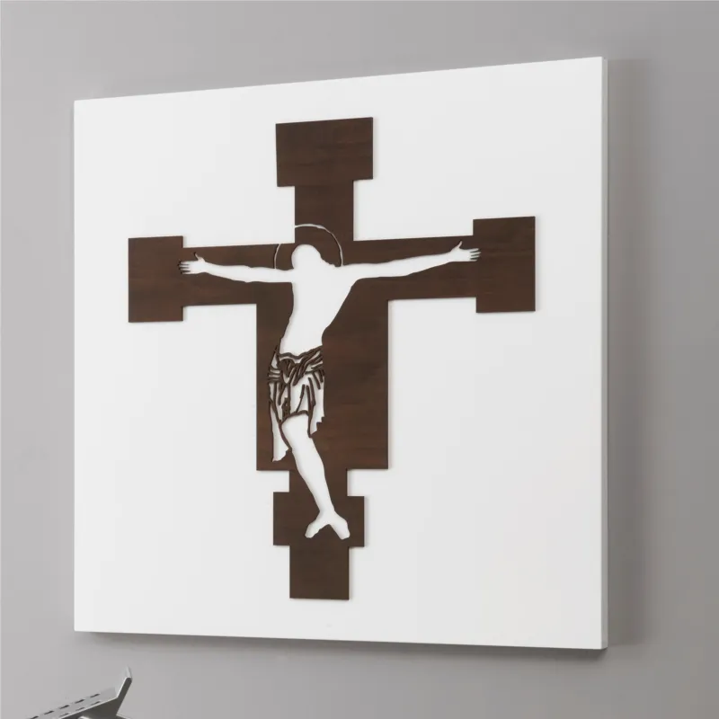 Quadro sacro CIMABUE decoro in legno taglio laser 50x50xh1,5 cm colore bianco wengè I Dettagli Economico