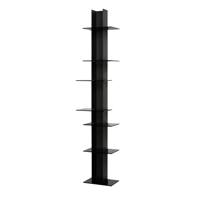 Libreria da Parete verticale Fissaggio a parete ELIB 39x23xh 170 cm con struttura in metallo verniciato NERO ripiani in metacrilato neri Emporium Promozione