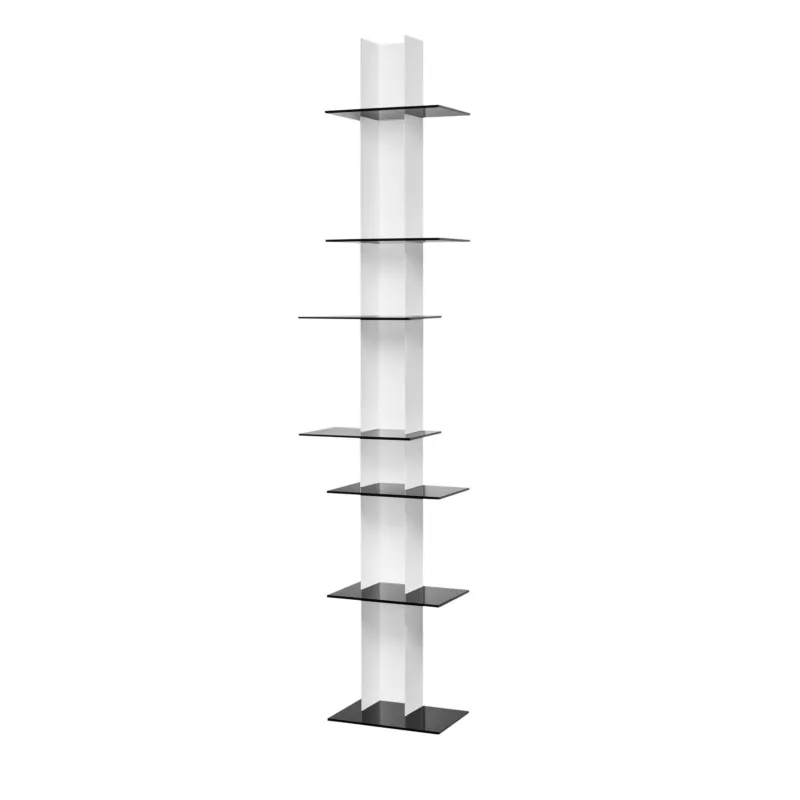 Non Perdere Libreria da Parete verticale Fissaggio a parete ELIB7 39x23xh 170 cm con struttura in metallo verniciato bianco ripiani in metacrilato neri Emporium