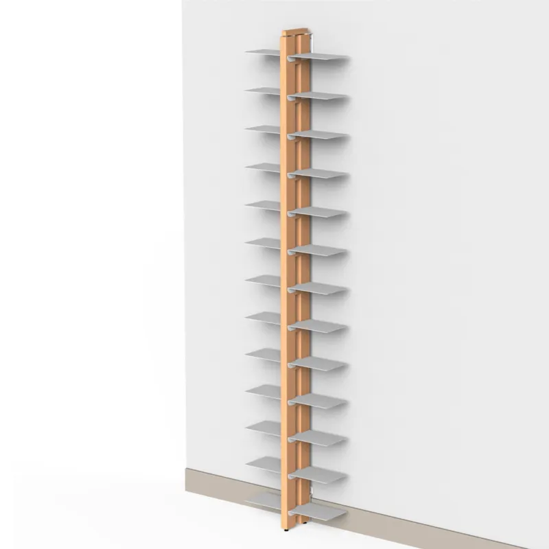 Libreria verticale DOPPIA Fissaggio a parete ZIA BICE 17x42xh 200 cm con struttura e bacchette in legno massello di faggio evaporato colore naturale. Mensole in acciaio smaltato Le zie Di Milano Prezzo Scontato
