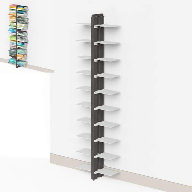 Libreria verticale DOPPIA Fissaggio a parete ZIA BICE 17x42xh 155 cm con struttura e bacchette in legno massello di faggio evaporato colore NERO. Mensole in acciaio smaltato Le zie Di Milano Saldi