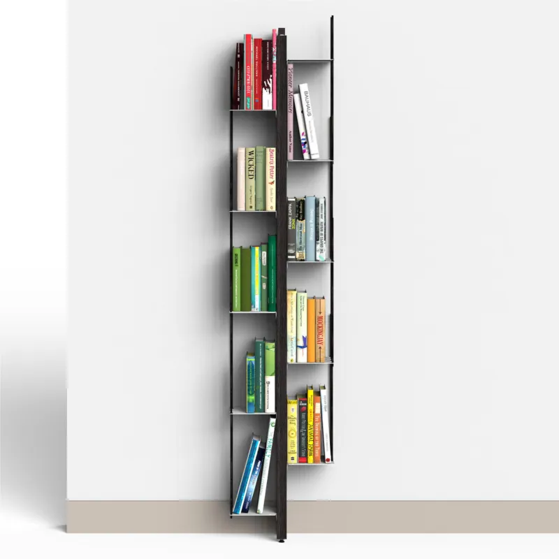 Libreria verticale Fissaggio a PARETE ZIA VERONICA 20x32xh 155 cm con struttura e bacchette in legno massello di faggio evaporato colore NERO Mensole in acciaio smaltato Le zie Di Milano Soddisfatti O Rimborsati