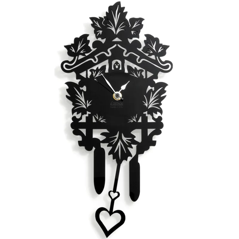 Prezzo Basso Orologio da parete a cucù SMALL 34x17xh3 cm CuCù in legno e metacrilato tagliato al laser in legno nero I Dettagli