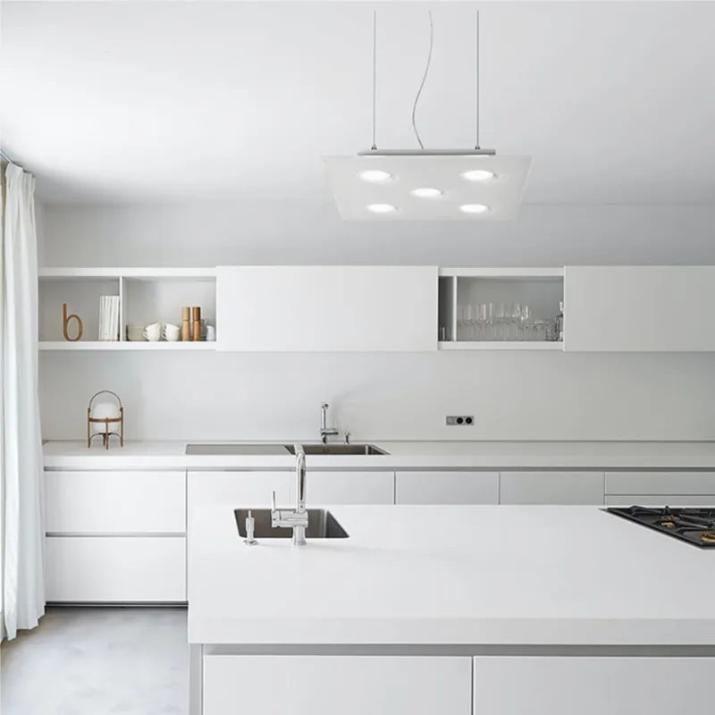 Sospensione quadrata da soffitto in metacrilato 5 Luci DOMINO 50x50xh 6,5 cm bicolore bianco trasparente Emporium Ultimissimo Modello