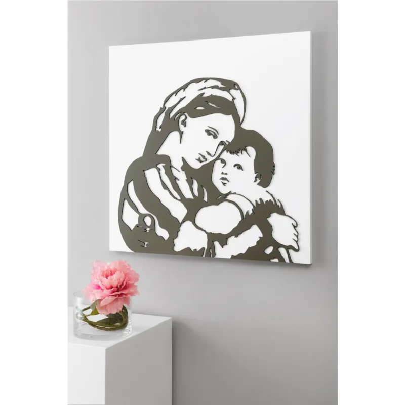 Pagamento Sicuro Quadro sacro Madonna di Raffaello decoro in legno taglio laser 60x60xh1,5 cm colore bianco wenge I Dettagli
