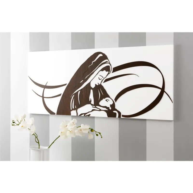 Occasione Quadro Sacro Madre in legno con decoro taglio laser 120x50xh1,5 cm colore Bianco Wengè I Dettagli