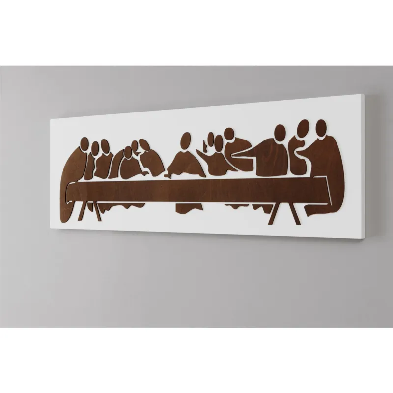 Bestseller Quadro sacro Ultima Cena decoro in legno taglio laser 30x18xh1,5 cm colore bianco Wengè I Dettagli