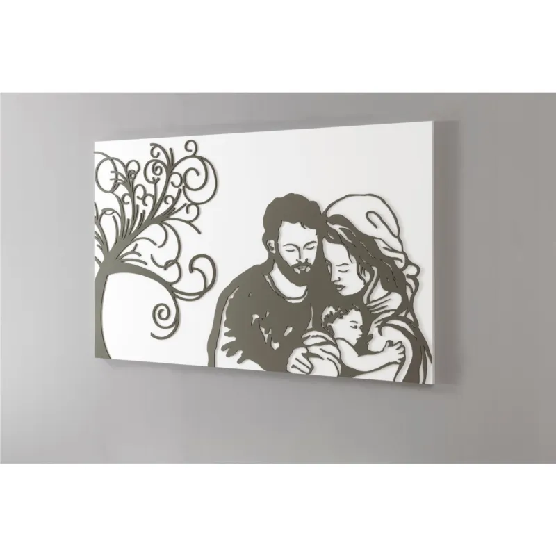 Reso Gratuito Quadro sacro La Vita decoro in legno taglio laser 120x75xh1,5 cm colore bianco tortora I Dettagli